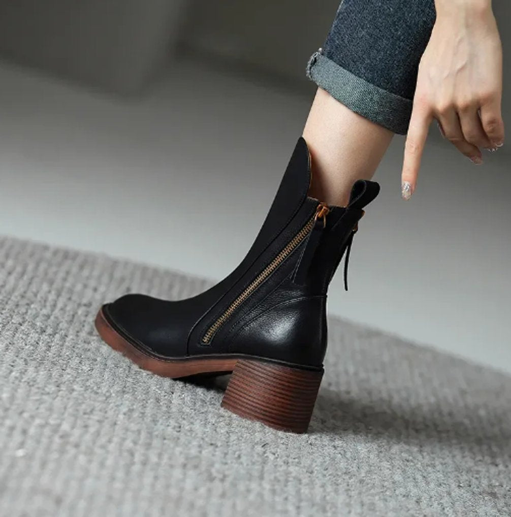 Amelia | Women's Block Heel Ankle Boots with Side-Zip