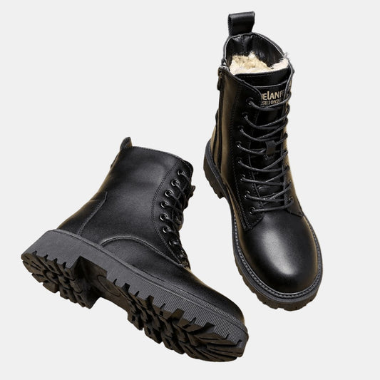 livia | Women's Fleece-Lined Combat Ankle Boots with Lace-Up Design