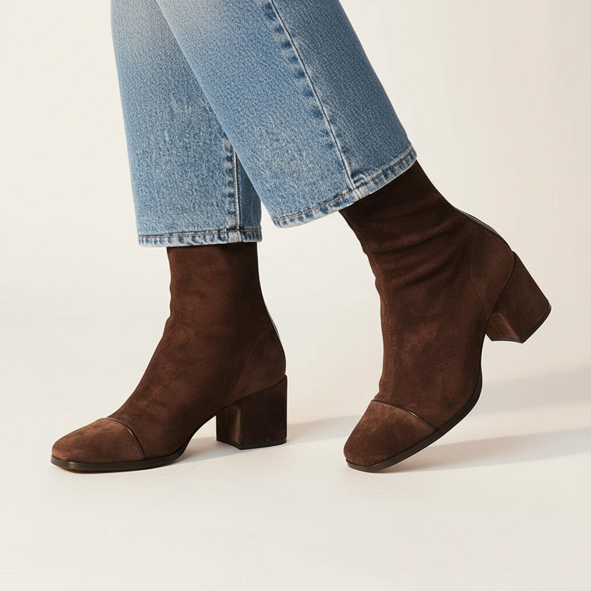 Heather | Women's Block Heel Suede Square Toe Ankle Boots