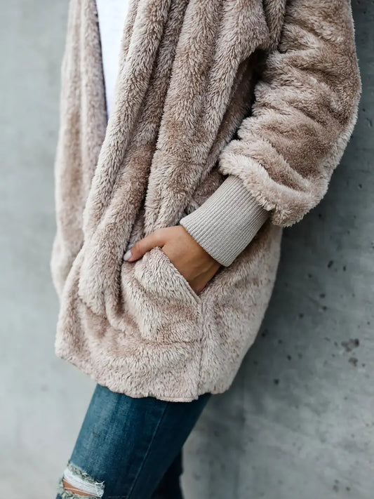 Evelyn | Fluffy Knitted Hooded Jacket with Open Front