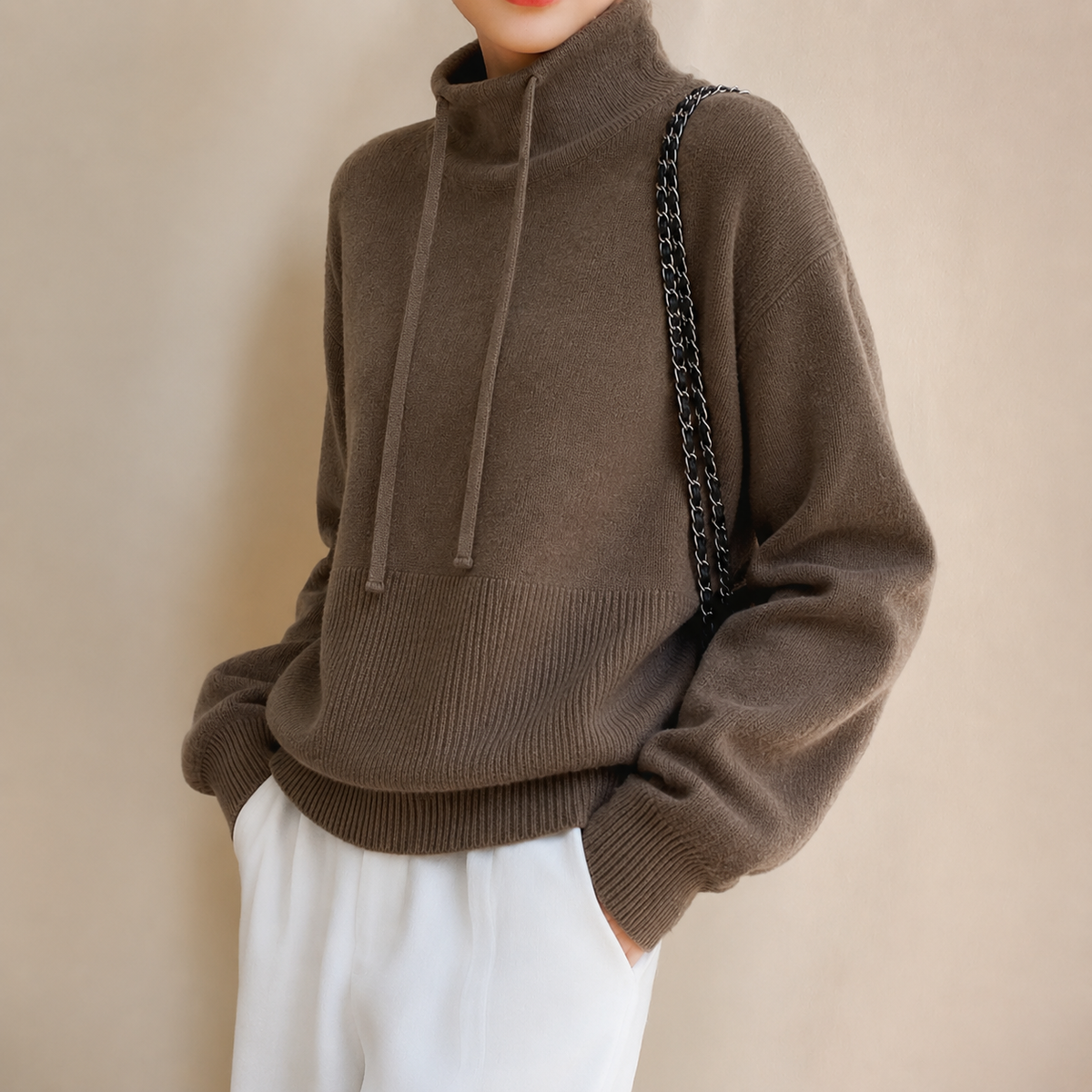 Barbara | Knit Hoodie Sweater with Drawstring Collar