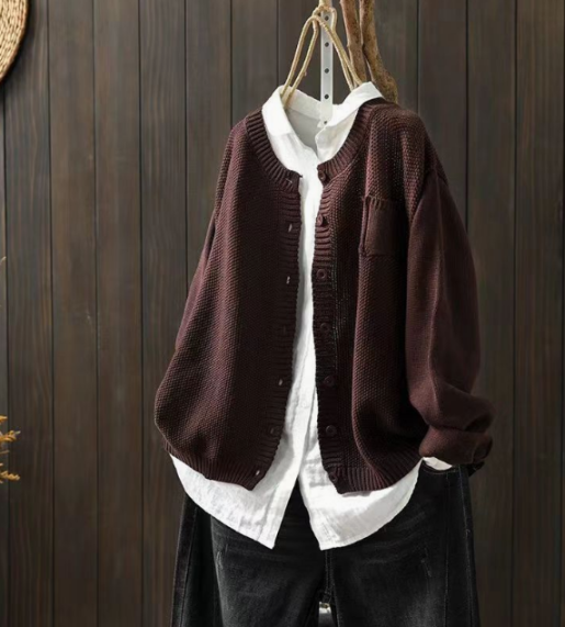 Sarah | Relaxed Knit Cardigan with Chest Pocket