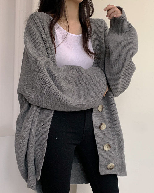 Gianna | Relaxed V-Neck Cardigan with Lantern Sleeves
