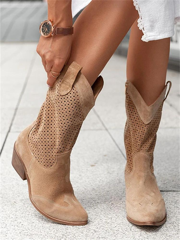 Grace | Women's Stylish Trendy Cowboy Boots with Perforated Details