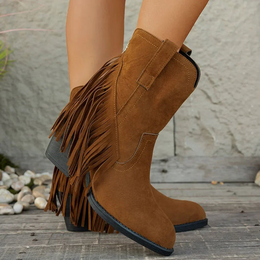 Nancy | Women's Wide Calf Western Fringe Cowboy Boots