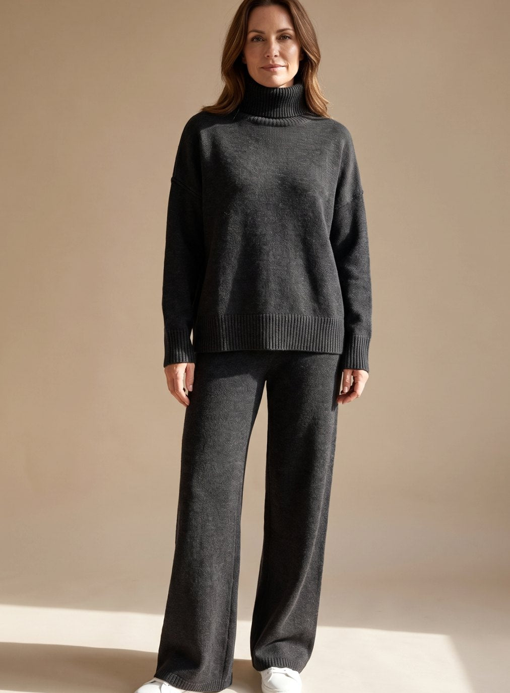 Hannah | Women's Oversize Turtleneck Knit Lounge Set with Wide Leg