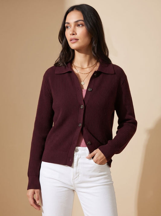 Saffron | Women's Oversized Cardigan with Collar and Button Placket