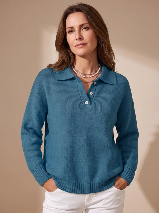 Jessalyn | Women's Polo Sweater with Long Sleeves and Knit Finish