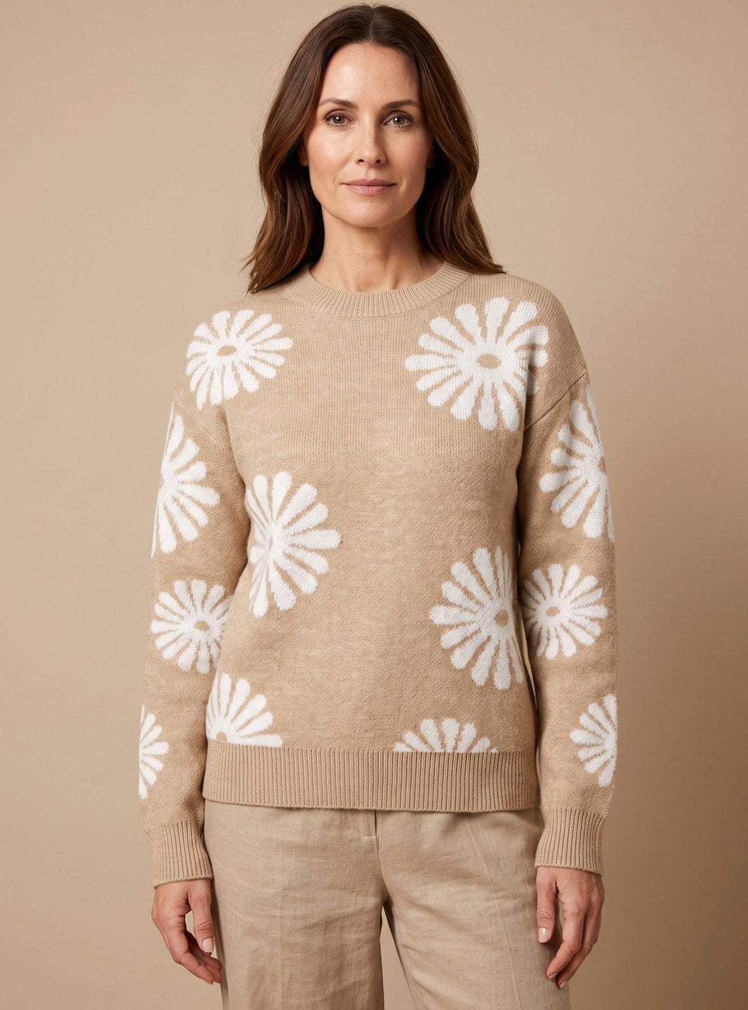 Natalie | Women's Loose Fit Knit Pullover with Floral Print and Long Sleeve