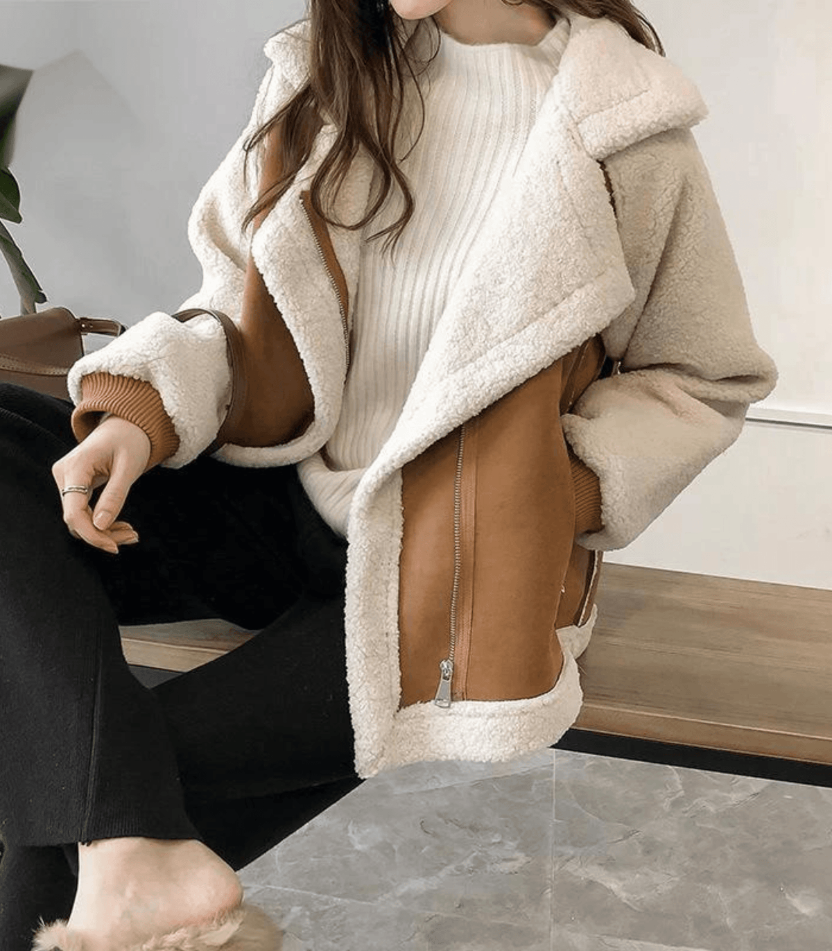 Chloe | Women's Oversized Teddy Jacket with Lapel Collar