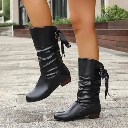 Isabella | Women's Slouchy Block Heel Ankle Boots with Lace-Up