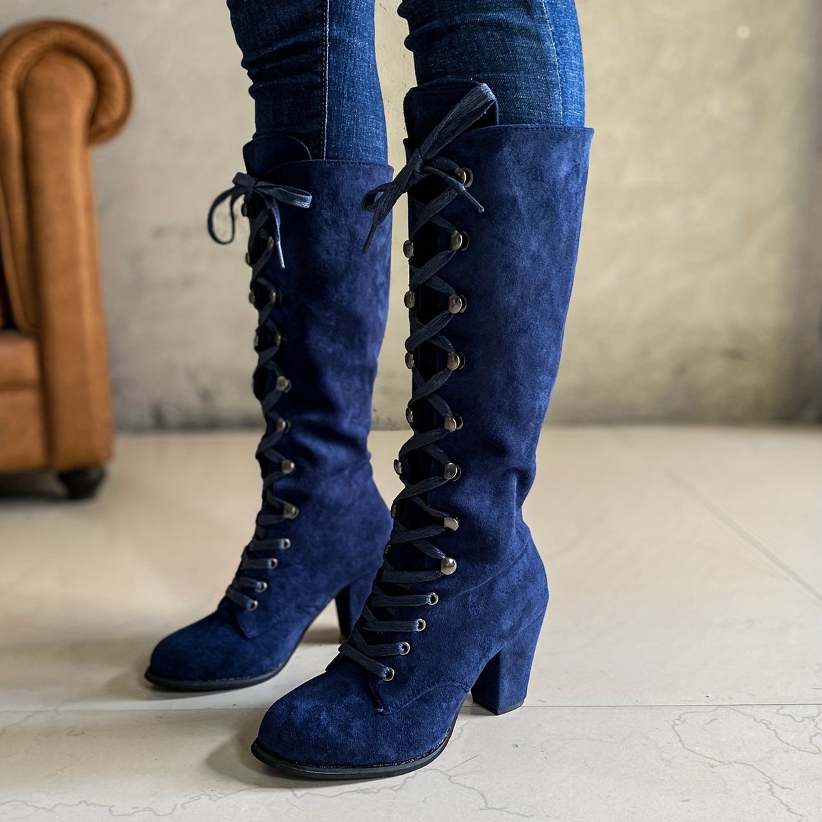 Audrey | Women's Winter Boots with Tie Detail and Chunky Heel