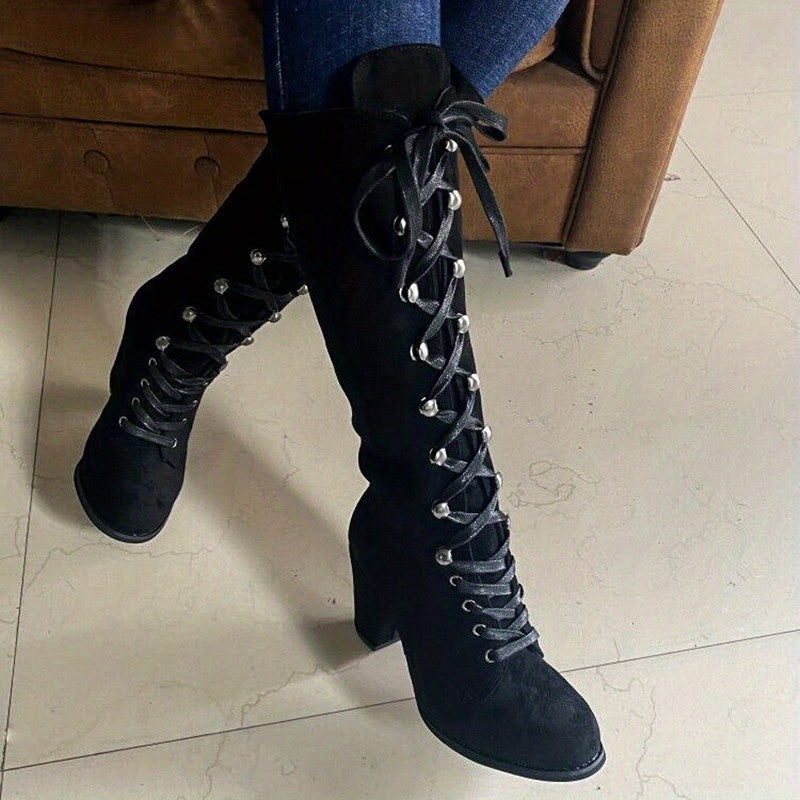 Audrey | Women's Winter Boots with Tie Detail and Chunky Heel