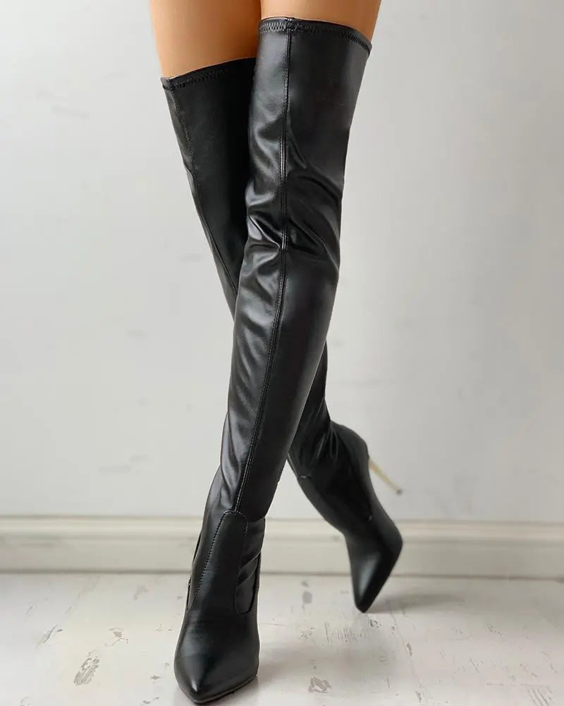Charlotte | Women's Overknee Boots with Golden Heel and Zipper Detail