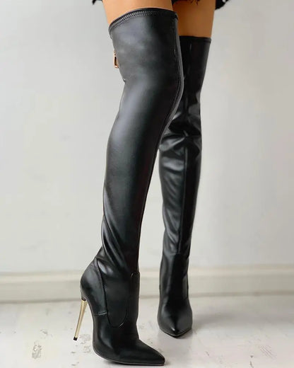 Charlotte | Women's Overknee Boots with Golden Heel and Zipper Detail