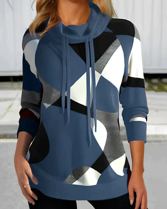 Sophia | Hooded Top with High Collar and Contrast