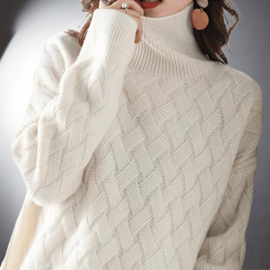 Deborah | High Neck Knit Sweater with Cable Pattern