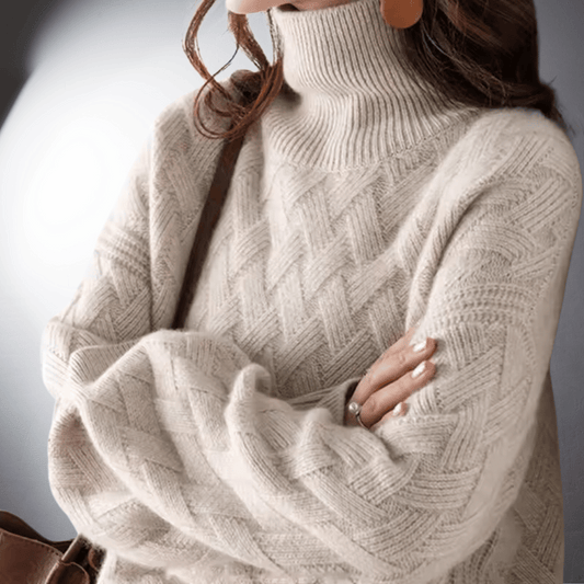 Deborah | High Neck Knit Sweater with Cable Pattern