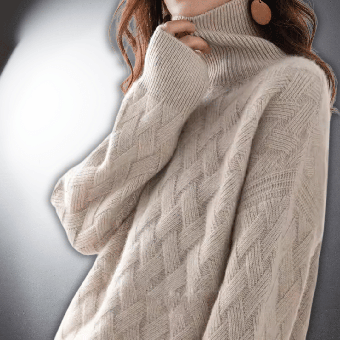 Deborah | High Neck Knit Sweater with Cable Pattern