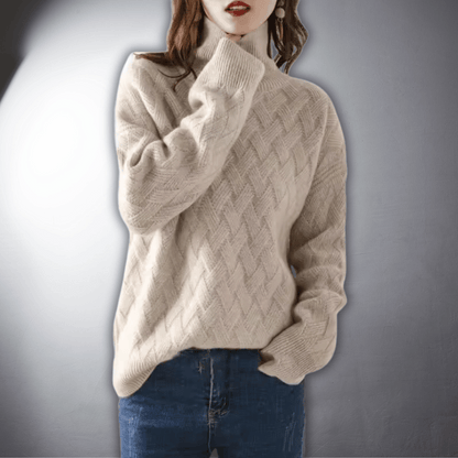 Deborah | High Neck Knit Sweater with Cable Pattern