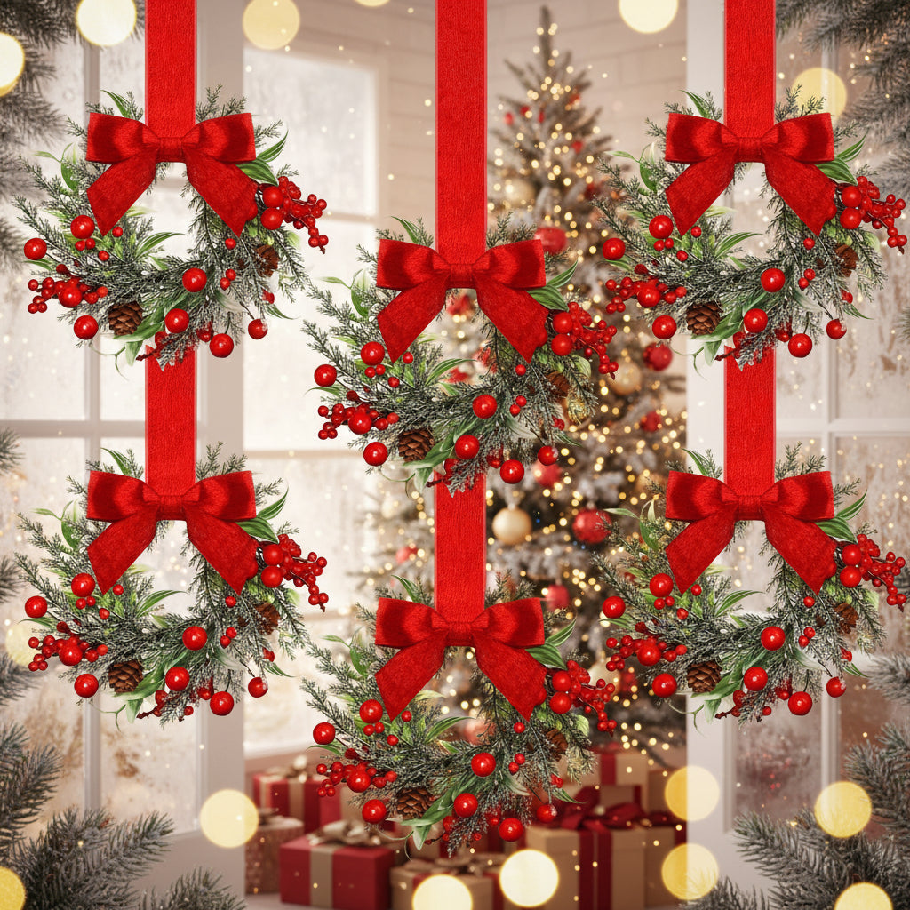 Donald | Hanging Christmas Wreath with Red Bow