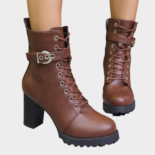 Debra | Women's Lace Up Block Heel Combat Ankle Boots