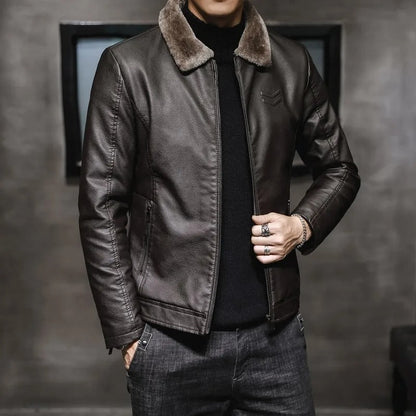 Easton | Windproof Faux Leather Jacket with Fur Trim
