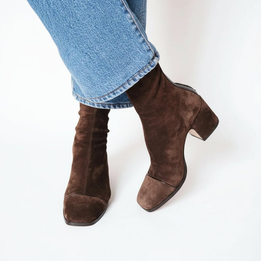 Heather | Women's Block Heel Suede Square Toe Ankle Boots
