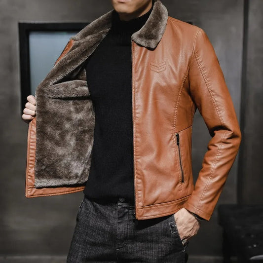 Easton | Windproof Faux Leather Jacket with Fur Trim