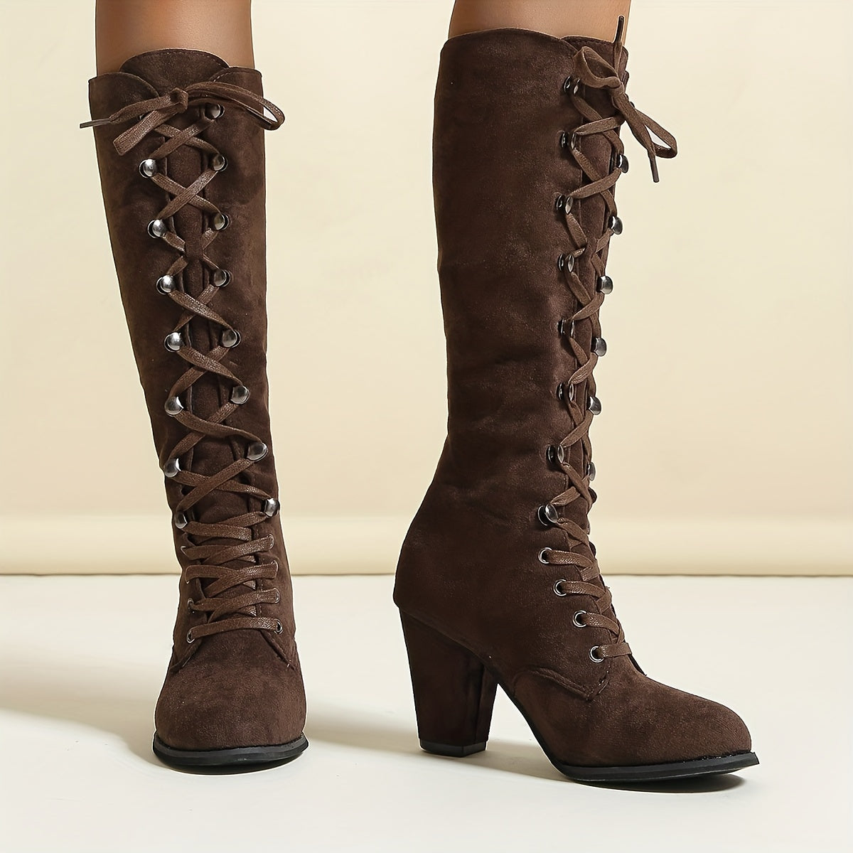 Audrey | Women's Winter Boots with Tie Detail and Chunky Heel