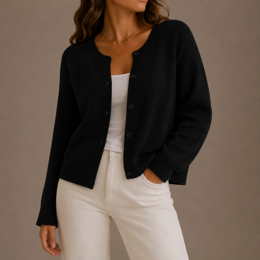 Meliora | Women's Soft Knit Cardigan with Round Neck and Button-Up Front