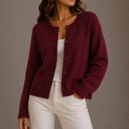 Meliora | Women's Soft Knit Cardigan with Round Neck and Button-Up Front