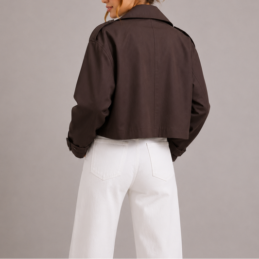 Ismenia | Women's Short Trench Jacket with Belted Cuffs and Button Closure
