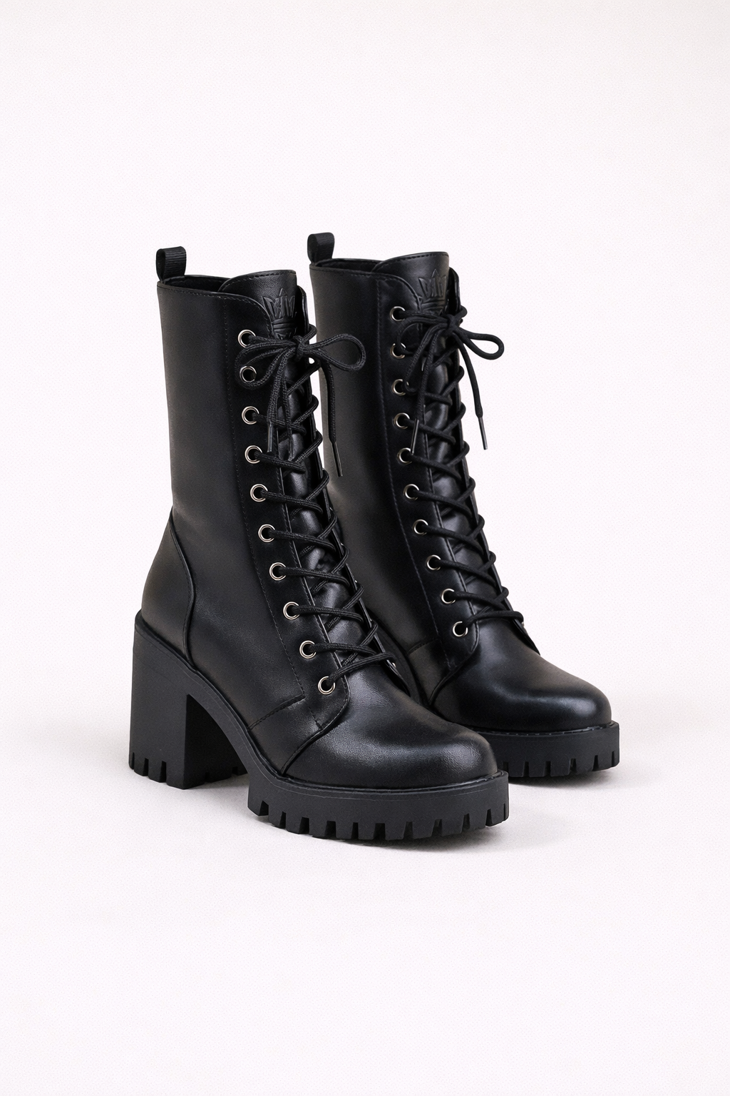 Lily | Women's Black Combat Knee-high Boots with Chunky Heel and Laces