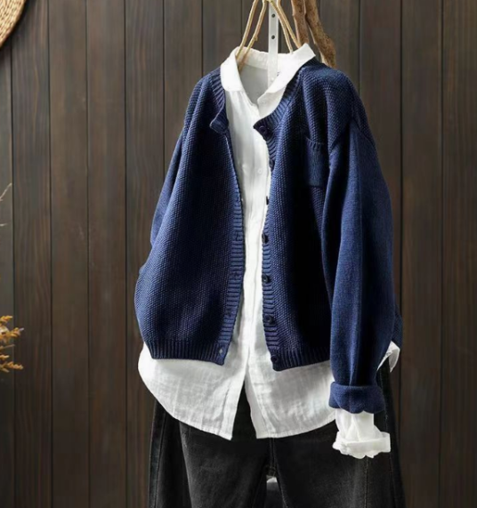 Sarah | Relaxed Knit Cardigan with Chest Pocket