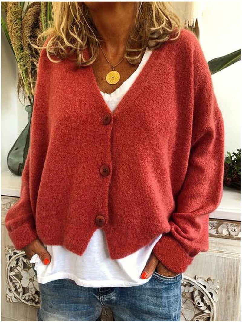 Donna | Loose Long Sleeve Knit Cardigan with V-neck