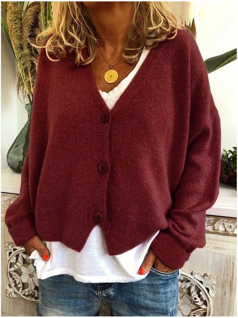 Donna | Loose Long Sleeve Knit Cardigan with V-neck