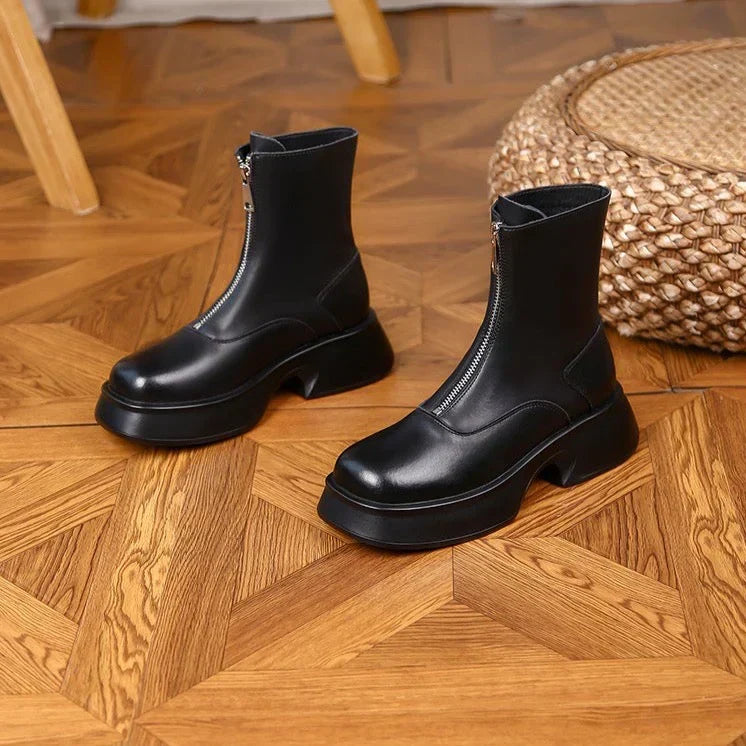 Ellie | Women's Warm-lined Leather Ankle Boots with Zipper and Elegant Finish
