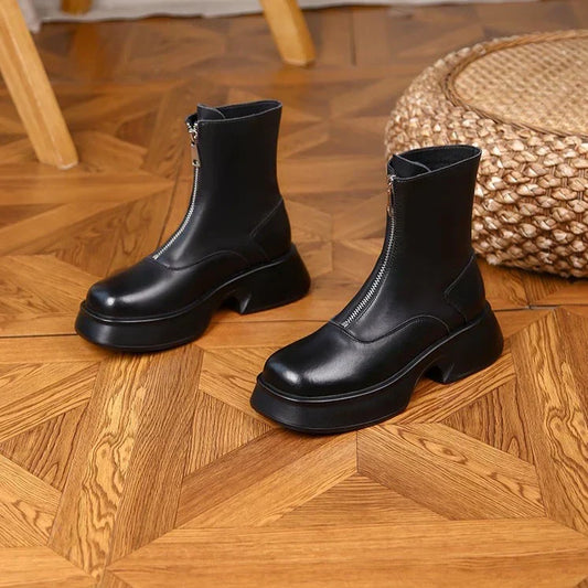 Ellie | Women's Warm-lined Leather Ankle Boots with Zipper and Elegant Finish