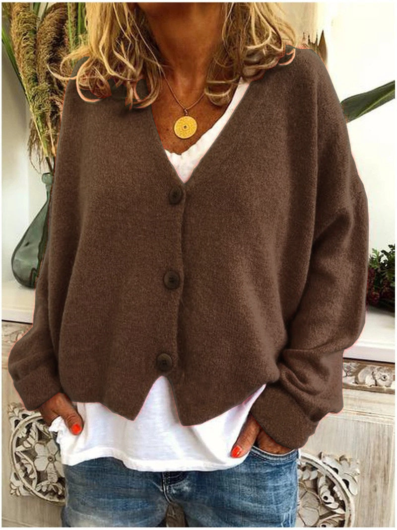 Donna | Loose Long Sleeve Knit Cardigan with V-neck