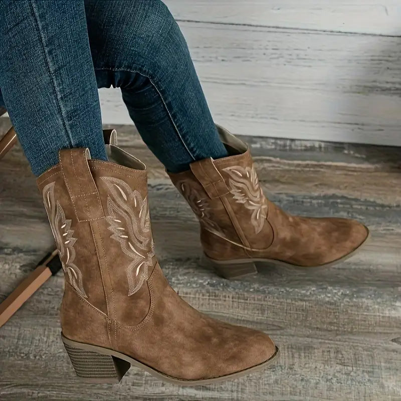 Audrey | Women's Stylish Cowboy Ankle Boots with Heel