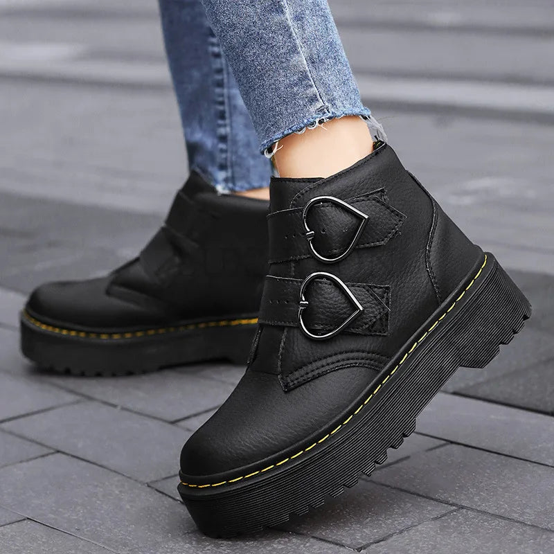 Natalie | Women's Chunky Sole Ankle Boots with Heart Buckle and Comfortable Fit
