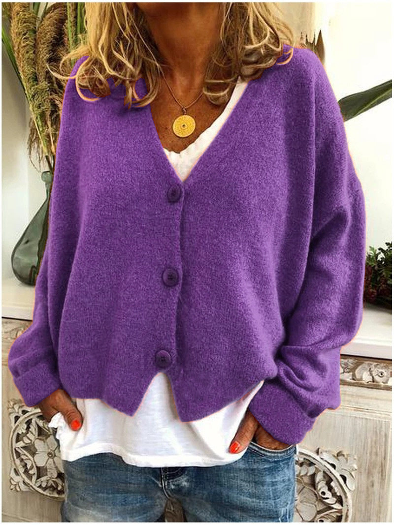 Donna | Loose Long Sleeve Knit Cardigan with V-neck