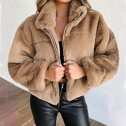 Aurora | Plush Jacket with Stand Collar and Zip Closure