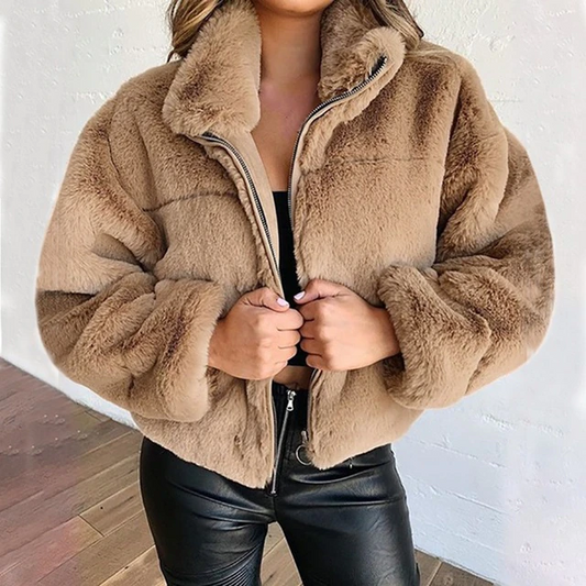 Aurora | Plush Jacket with Stand Collar and Zip Closure