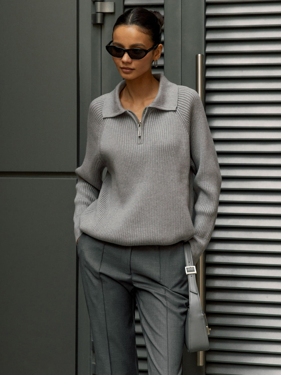 Melissa | Half-Zip Ribbed Knit Sweater with Collar