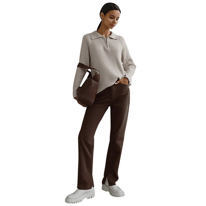 Melissa | Half-Zip Ribbed Knit Sweater with Collar
