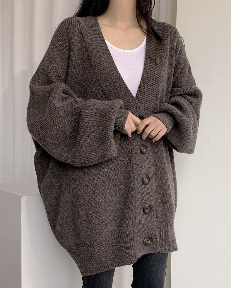Gianna | Relaxed V-Neck Cardigan with Lantern Sleeves