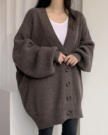 Gianna | Relaxed V-Neck Cardigan with Lantern Sleeves