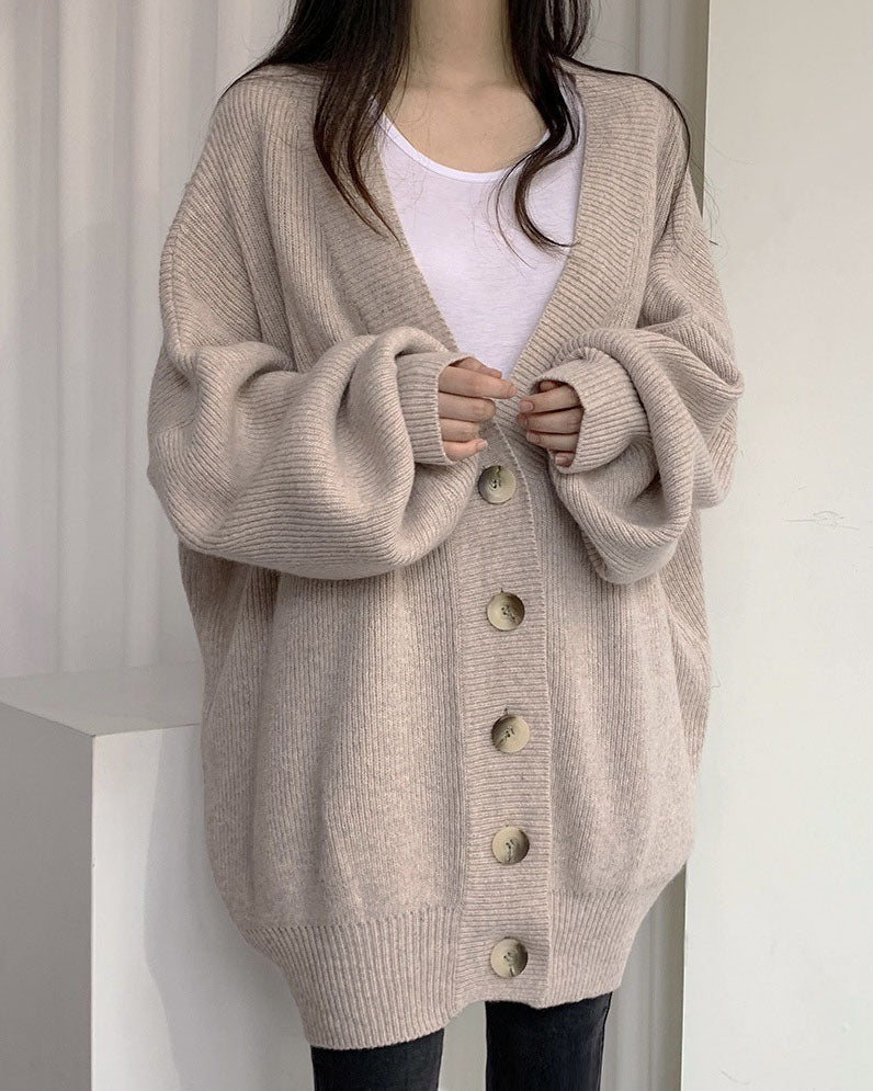 Gianna | Relaxed V-Neck Cardigan with Lantern Sleeves